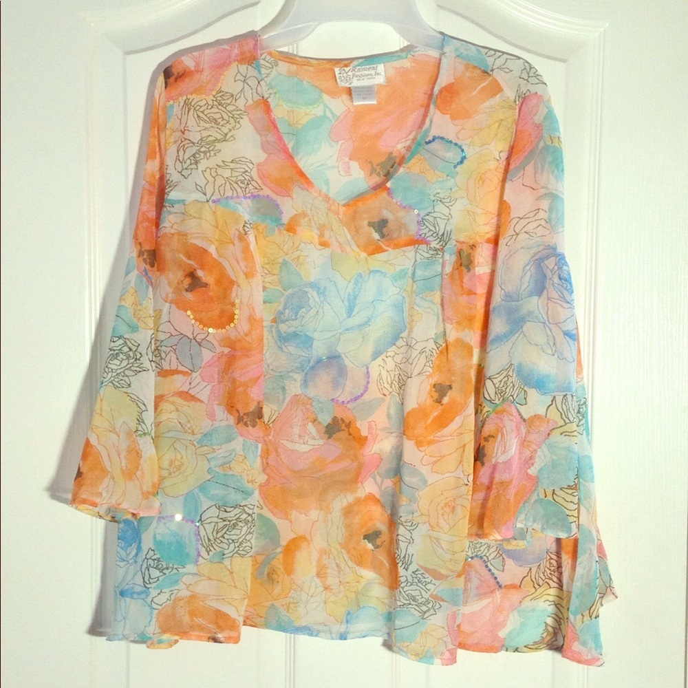 FINAL MARKDOWN Women's Raiment Fashions Sheer Sequined Top medium